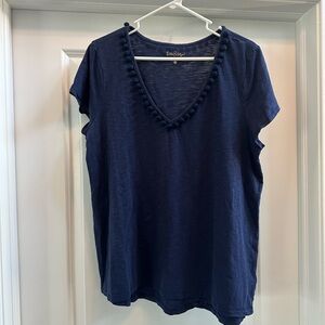 Lilly Pulitzer Navy T-Shirt with PomPom Neckline